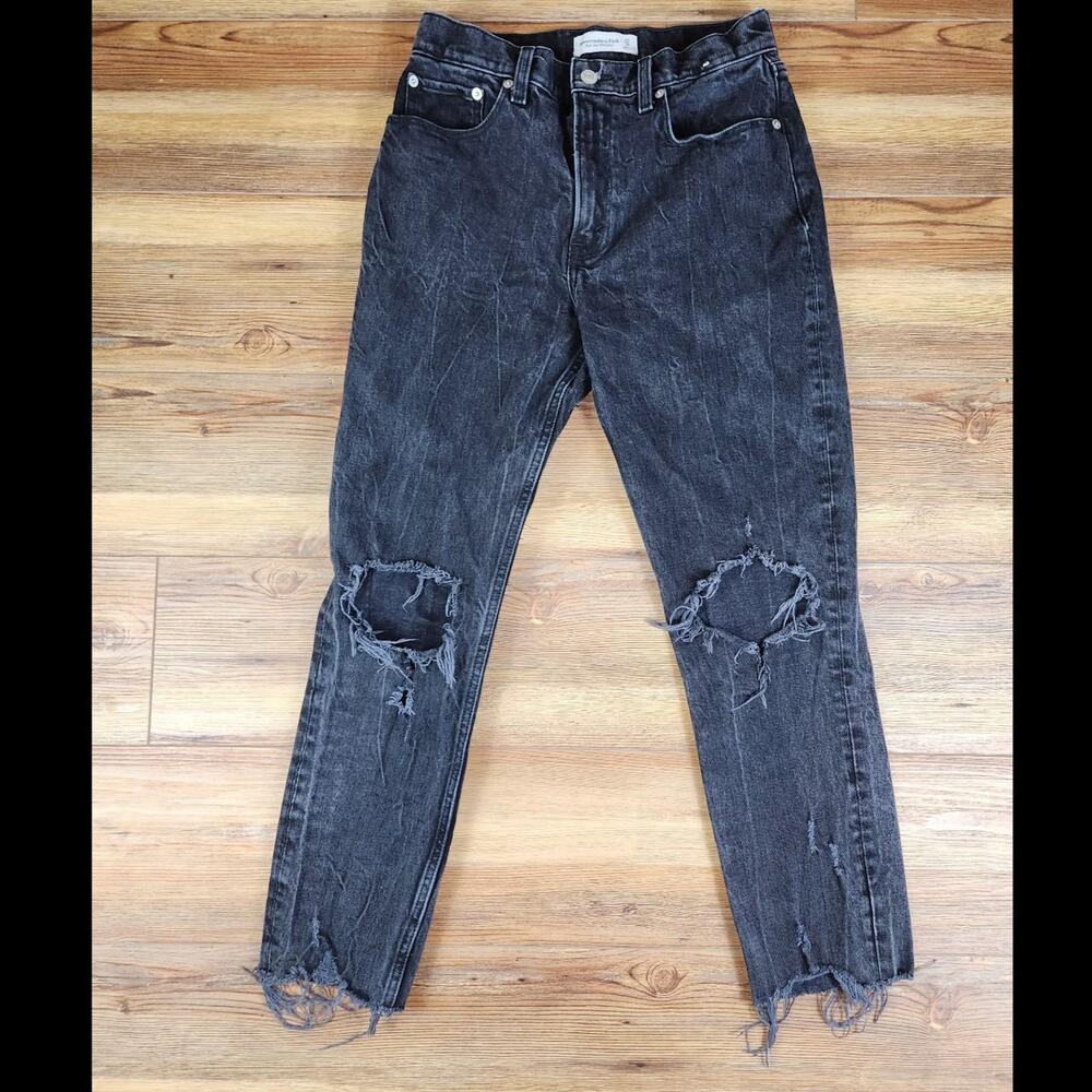 Abercrombie & Fitch Black Distressed Straight Leg Jeans